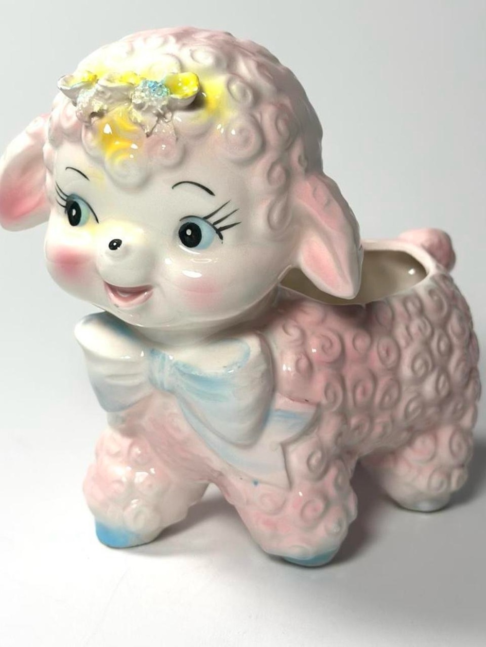 Vintage Ceramic Planter, Baby Lamb, Pastel, 60s, Kitsch
